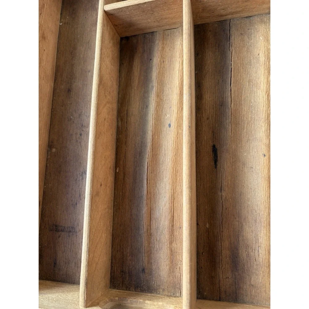 Vintage Wooden Trinket Riser Organizer Utensil Divider Tray Primitive Dovetail